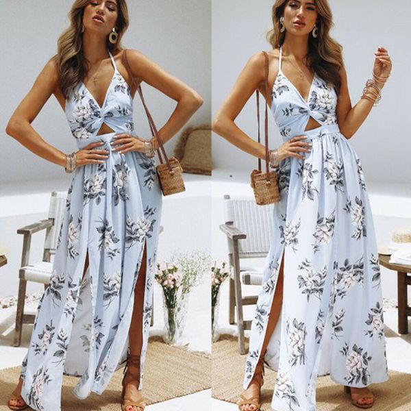

casual dresses 2021 fashion a sling open sundress kinds colors women's summer evening beach long maxi dress, Black;gray