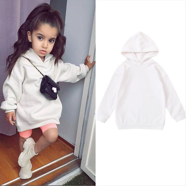 

autumn 1 6y fashion baby girls hoodies dress solid long sleeve pullover loose warm outfits, Black