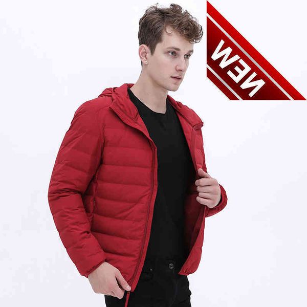 

mw55 new man ultra light down jacket hooded soft matt fabric waterproof jackets seamless winter autumn warm coat, Black
