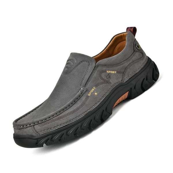 

dress shoes awesomeme men genuine leather flats loafers outdoor sneakers rubber male casual business, Black