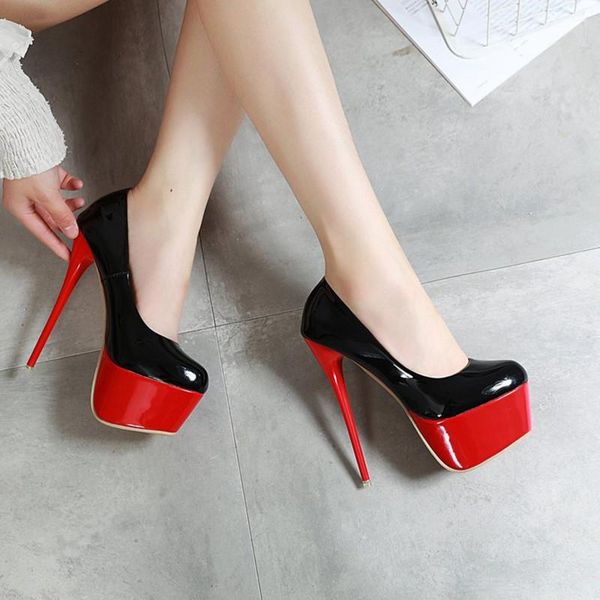 

dress shoes women patent leather platform 16cm thin high heels wedding plus size 2021, Black