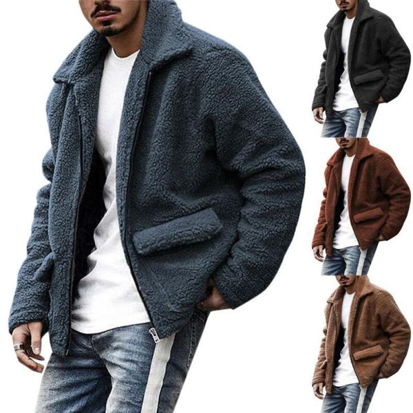 

men's hoodies & sweatshirts men plain teddy fleece zip up jacket thick warm coat casual slim sweater outwear, Black