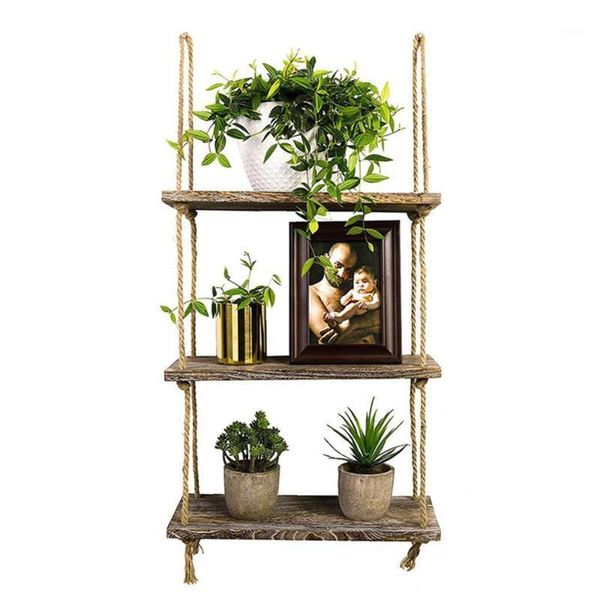 

1/2/3 tier rustic wooden hanging rope shelf-handmade solid wood floating shelves home decorative wall mounted rack lb other decor