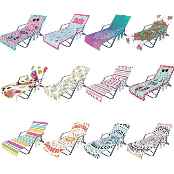 

chair covers boho floral cartoon print chaise lounge cover microfiber beach bath towel with side pockets for patio sun lounger