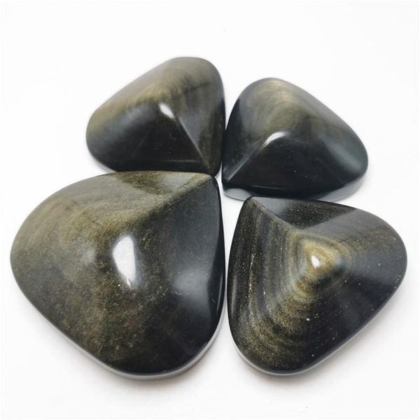

decorative objects & figurines 1pcsnatural gold obsidian carved heart shape healing reiki energy figurine gifts home decor