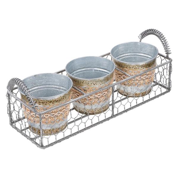 

buckets 1 set iron bucket decorative dry flower pot adornments home decor (silver)