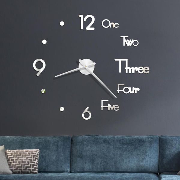 

wall clocks diy digital clock mirror surface sticker silent home office decor large for bedroom horloge murale