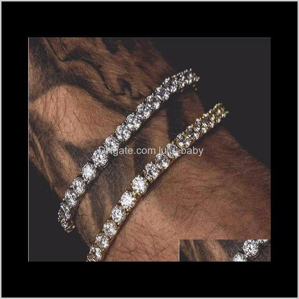 

drop delivery 2021 6mm 5mm 4mm m iced out tennis bracelet zirconia triple lock hiphop jewelry 1 row cubic luxury men bracelets sf716, Golden;silver