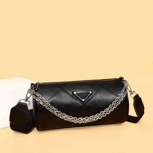 

leather women's layer cowhide cylinder fashion chain embroidered thread rhombic lattice single shoulder messenger small