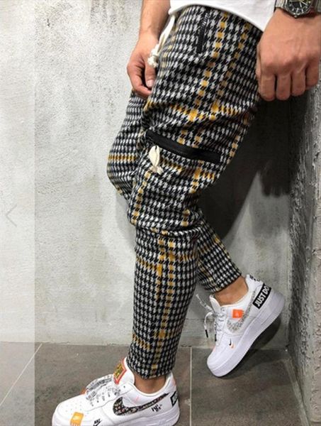 

printed twill grid male trousers women pants fitness streetwear casual jogging s 3xl, Black