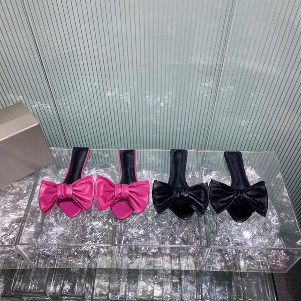 

slippers plus size 35-41 women's shoes round toes butterfly-knot decoration design genuine leather, Black