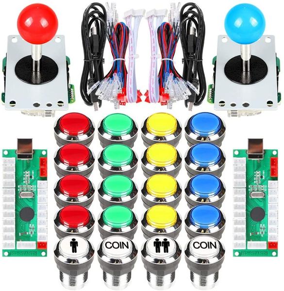 

game controllers & joysticks eg starts 2 player arcade joystick led chrome push buttons for pc mame raspberry pi video games cabinet parts (