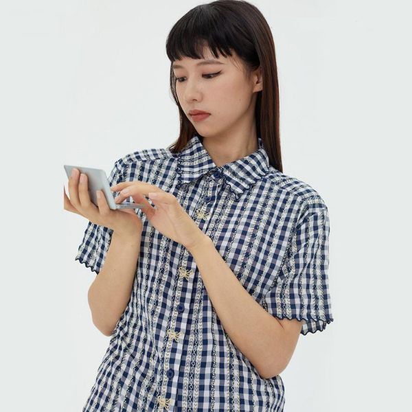 

women's blouses & shirts japanese harajuku button up embroidery butterfly shirt for women cute girls vintage striped short sleeve boyfr, White