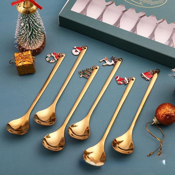 

spoons coffee spoon christmas gift small golden pendant hat tableware box mini
