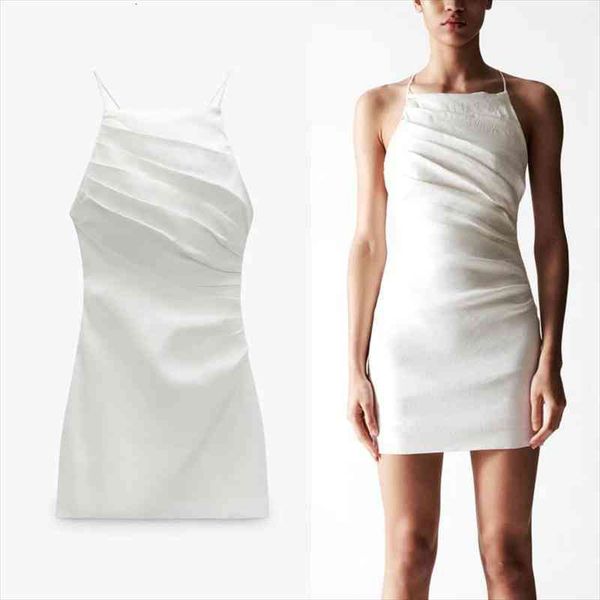 

za white dress women ruched dresses woman slip backless dress elegant slim strap short dresses summer sundresses, Black;gray