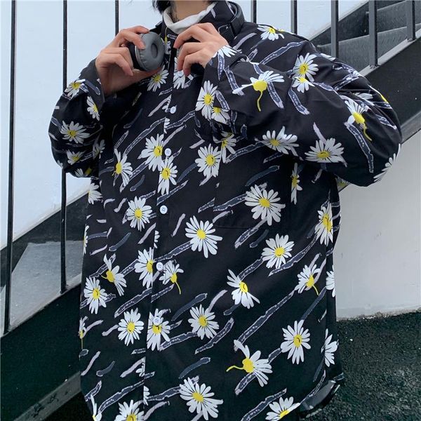 

men's casual shirts floral printed vintage men shirt loose long sleeve button collar koszule meskie korean stylish clothes mm60ncs, White;black