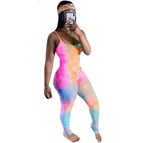 

tie-dye rompers colorful printing sleeveless spaghetti jumpsuits for women party nightclub sports home comfortable outfits, Black;white