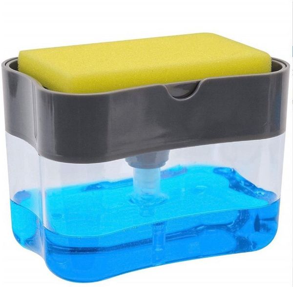 

liquid soap dispenser pump with sponge manual press cleaning container organizer kitchen tool
