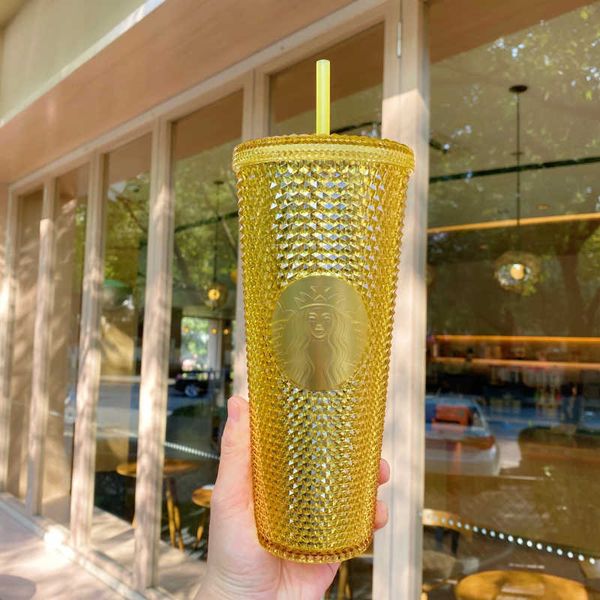 

starbucks mid-autumn golden durian laser straw mug 710ml mermaid plastic cold water coffee cup gift