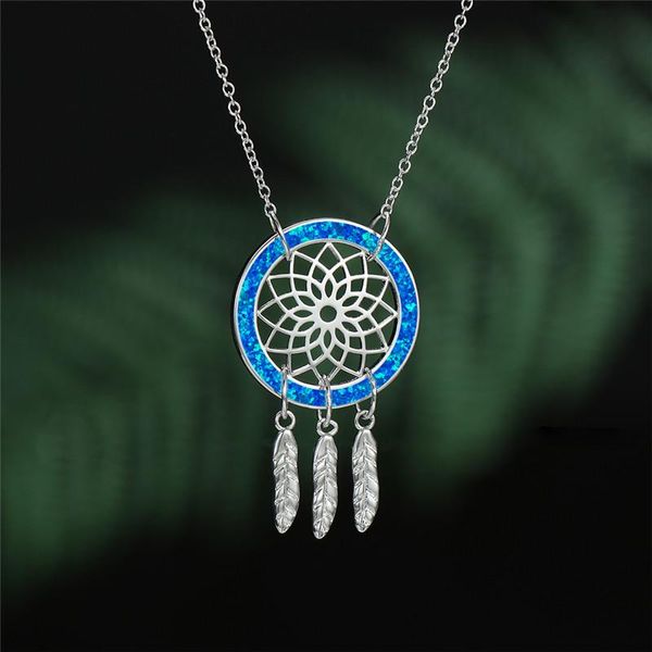 

pendant necklaces cute female hollow dreamcatcher necklace fashion opal chain rose gold silver color wedding for women