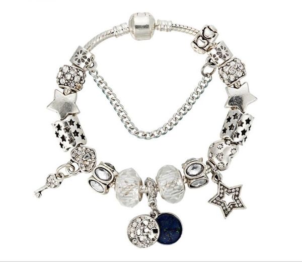 

strands bracelet star and moon pendant white crystal beaded ornament, Black