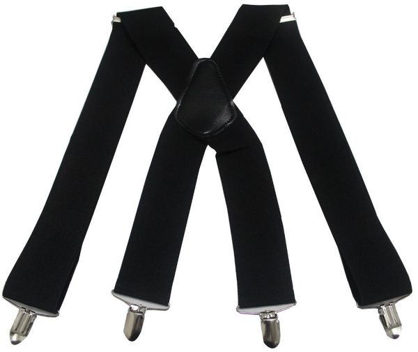 

winfox vintage 4 clip elastic male black white 5cm wide mens suspenders braces