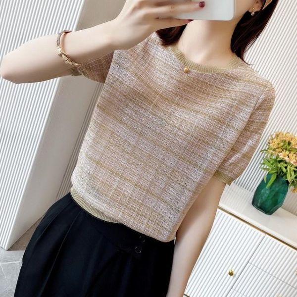 

women's t-shirt summer loose pullover 2021 thin ice silk short sleeve elegant cool top, White