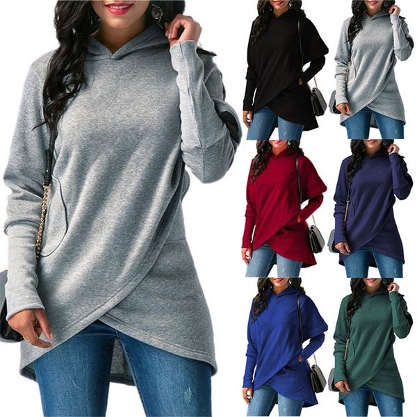 

autumn new women's loose hooded irregular long sleeve sweater, Black