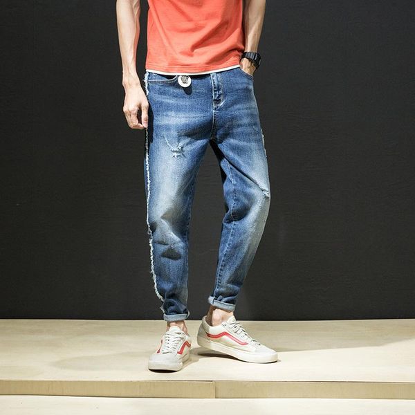 

skinny ripped jeans for men blue motorcycle denim pants 2021 fashion brand hole loose elasticity biker plus size men's