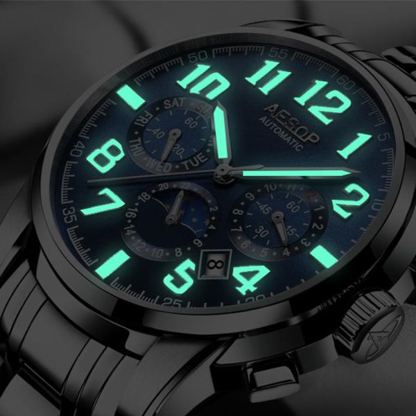 

wristwatches aesop automatic hanical watches men busin waterproof stainl steel male clo rgio masculino 9015g, Slivery;brown