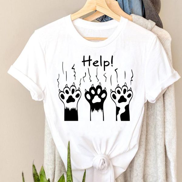 

women cat paw letter funny scary animal cartoon style 90s graphic short sleeve t shirts print t-shirts tee stylish style t-shirt womens shir, White