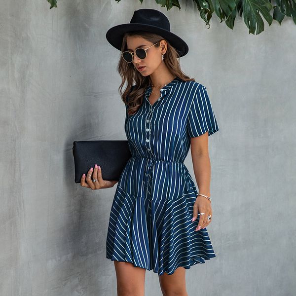 

casual dresses summer ladies striped women single breasted mini female serpentine plaid print short 7wu6, Black;gray