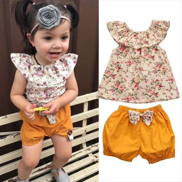 

cute 2pcs toddler kids clothes set summer floral baby girls blusa bow pant bottom outfits children 0 3y, White