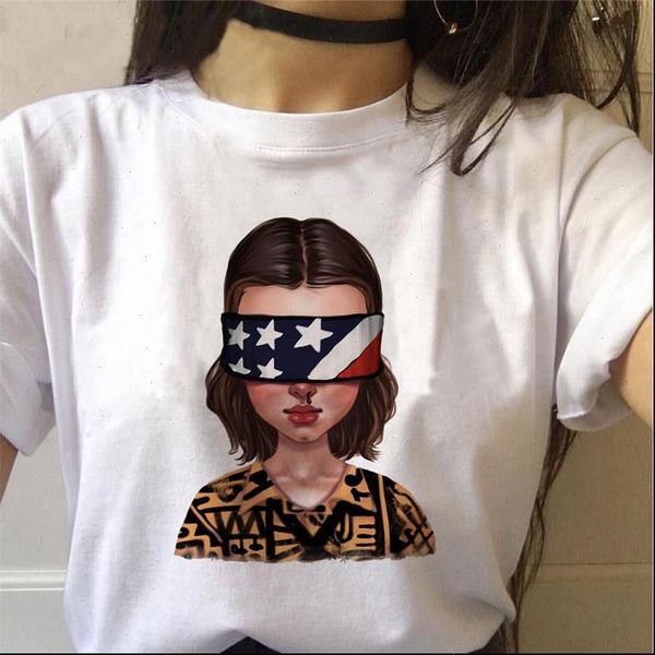 

stranger womens t shirt things 3 eleven women 90s gothic female clothing femme streetwear kawaii upside down, White