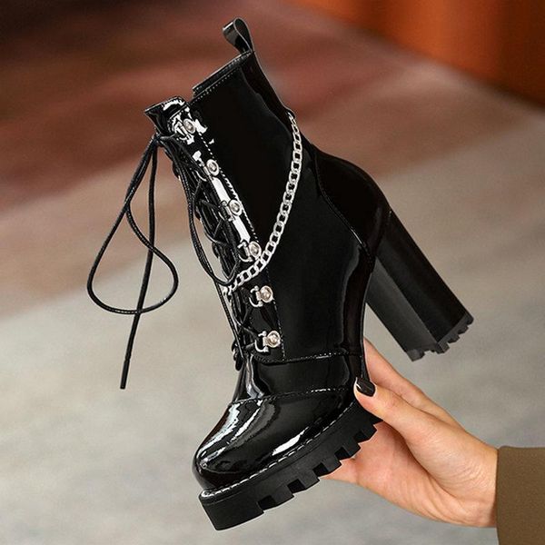 

boots full genuine leather high heels office lady female autumn winter women ankle party casual shoes woman, Black