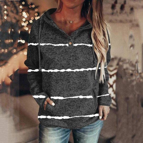 

women's sweatshirt spring cute print striped retro o neck pocket hoodie autumn long sleeve patchwork pullover 2021 #t1g hoodies & swea, Black