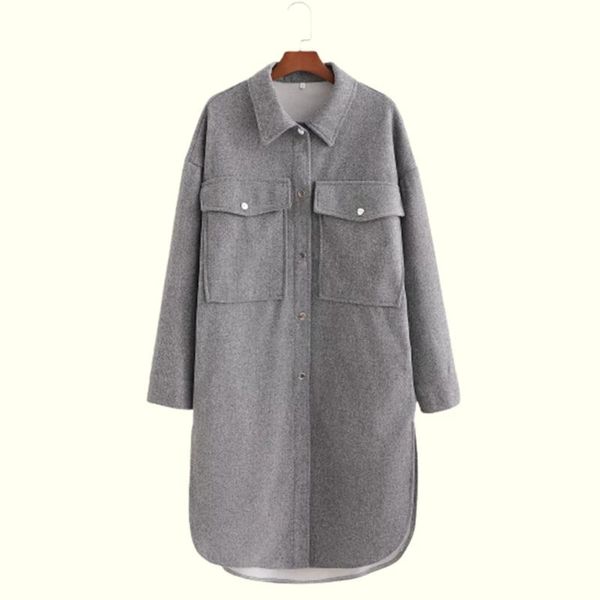 

women's wool & blends women nice simplicity grey loose jacket coat vintage long sleeve pockets female outerwear chic overcoat, Black