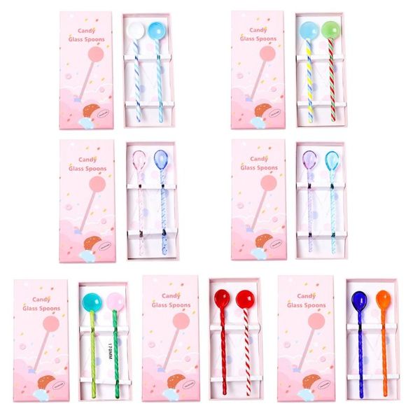 

spoons d08d 1 set gift box glass material coffee tea spoon dessert stirring sets milkshake for tableware kitchen