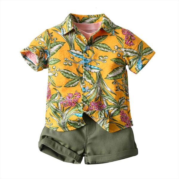 

1 6y kids baby boy 3pieces suits holiday boho print turn down collar t shirt white basic tees shorts beach