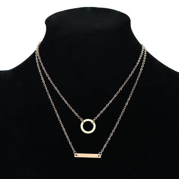 

pendant necklaces simple metal stick round circle necklace charm gold color double layered clavicle chain for women jewelry, Silver