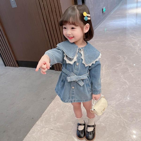 

girl's dresses dress girl solid kids denim for girls lace kid casual style childrens clothing, Red;yellow
