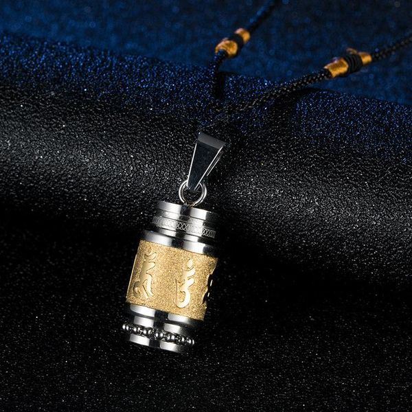 

pendant necklaces guochao retro chinese wind shurangyan mantra titanium steel six word religious buddhist jewelry, Silver