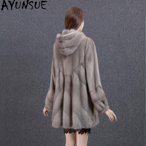

women's fur & faux ayunsue real mink coat female jacket winter women clothes 2021 luxury natural coats warm outwear manteau femme my439, Black