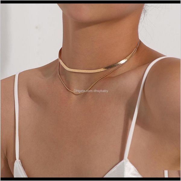 

necklaces & pendants jewelry drop delivery 2021 temperament metal twisted multi-layer simple chokers female fashion hip-hop personality styl, Golden;silver