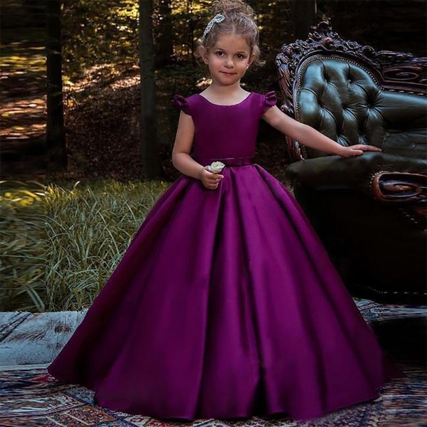 

kidso-neck bow forma wear birthday christmas girls pageant baby children party dress satin flower dresses custom girl's, Red;yellow