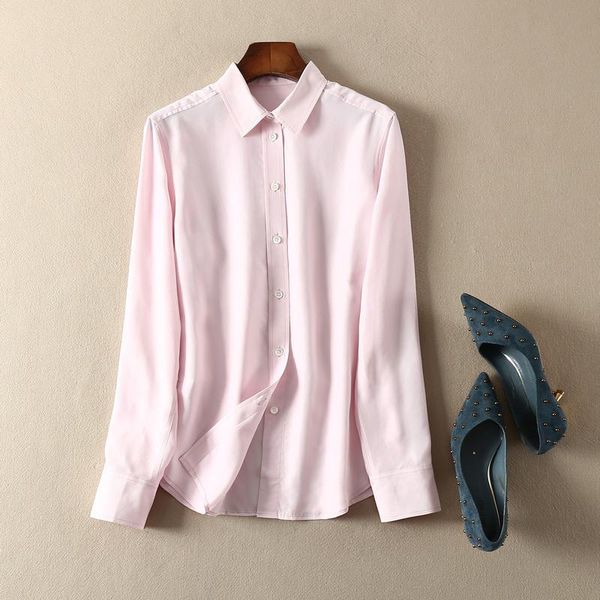 

women's blouses & shirts 7evening silk 100% ol/casuale solid color simple style long shirt - 2021 ladies/ladies white/naked/pink top