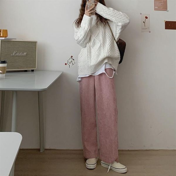 

women's pants & capris winter wide leg for women casual elastic high waist 2021 fashion loose long pleated pant trousers femme, Black;white