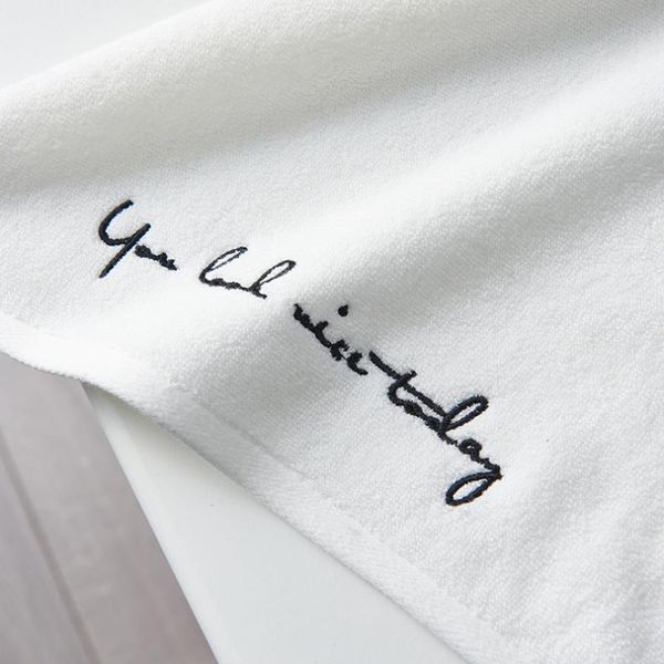 

towel white set (2pcs) breathe y 100% cotton with black embroidry shower simple brife hand summer bath