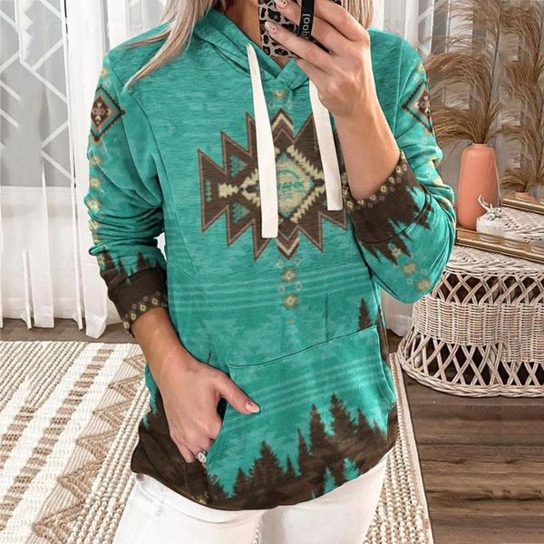 

women's hoodies & sweatshirts autumn y2k women vintage print ethnic hooded sweatshirt winter pullover hoodie casual loose female, Black