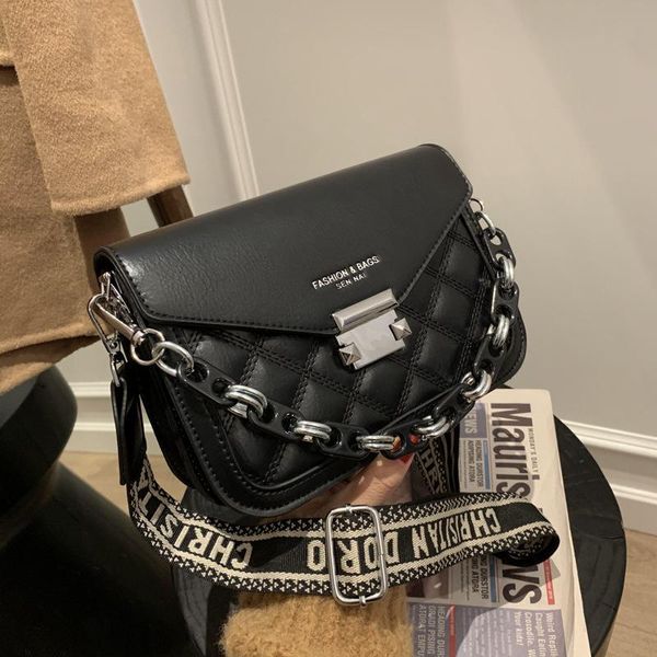 

small black pu leather crossbody bag for women 2021 winter chain designer shoulder handbags women's trendy hand evening bags